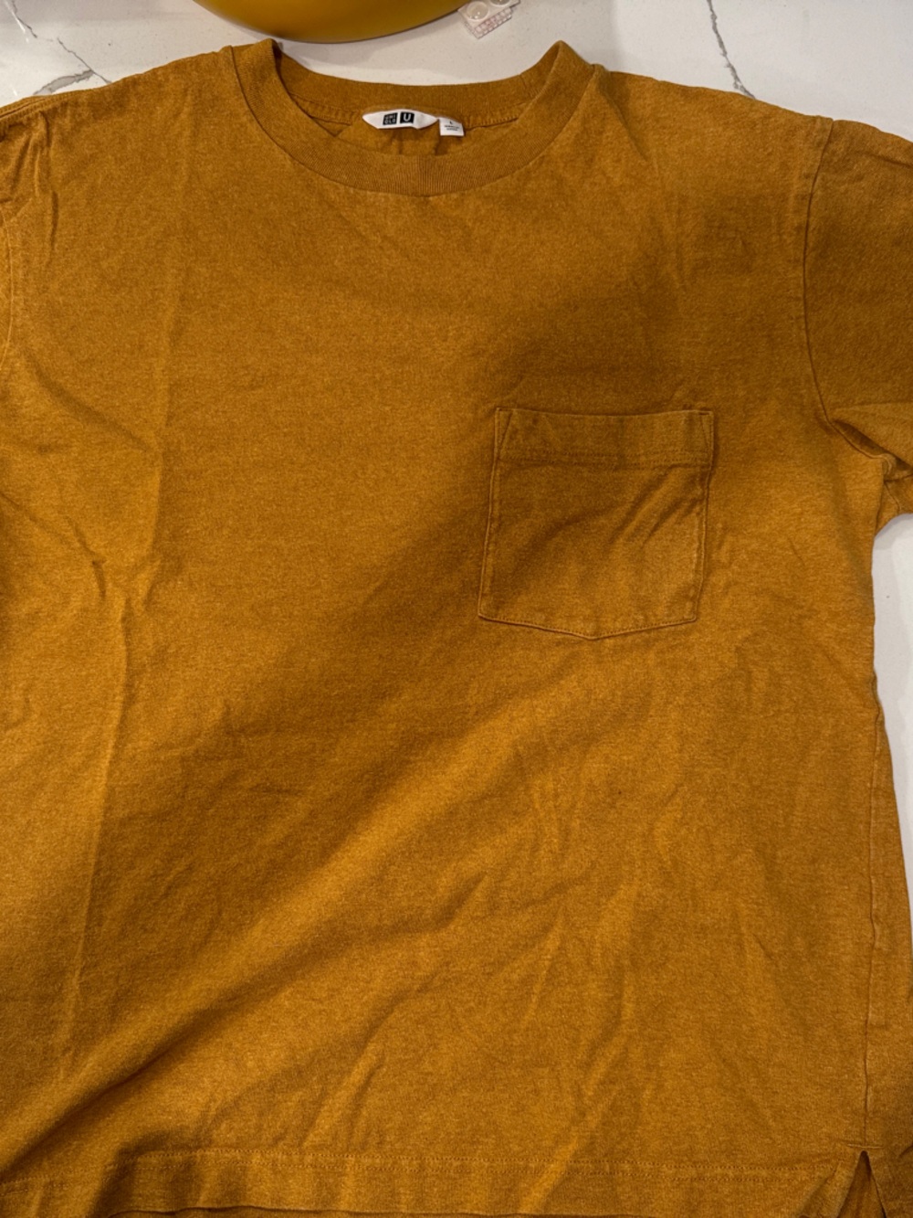 Uniqlo Short-Sleeve Pocket Tee in Mustard Yellow